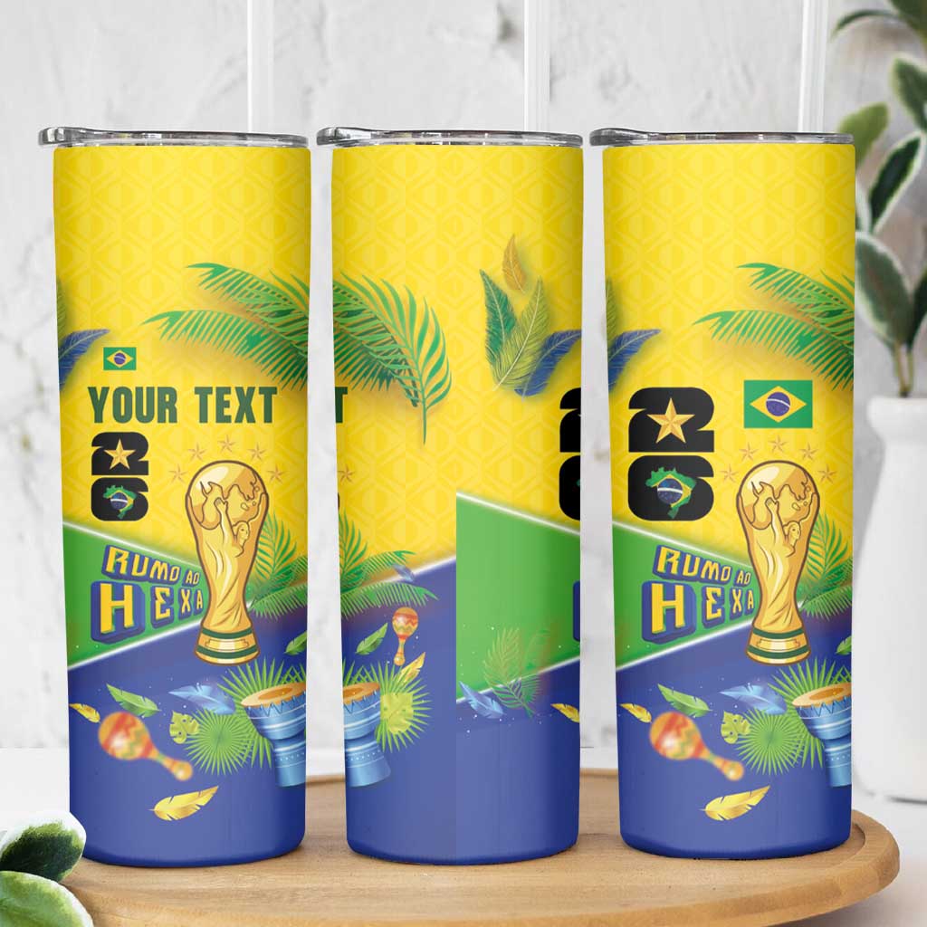 Personalized Brasil Rumo ao Hexa 26 Skinny Tumbler World Trophy Gold Tropical Plants Carnival Style
