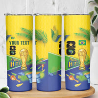 Personalized Brasil Rumo ao Hexa 26 Skinny Tumbler World Trophy Gold Tropical Plants Carnival Style