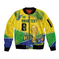 Personalized Brasil Rumo ao Hexa 26 Sleeve Zip Bomber Jacket World Trophy Gold Tropical Plants Carnival Style