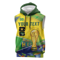 Personalized Brasil Rumo ao Hexa 26 Sleeveless Hoodie World Trophy Gold Tropical Plants Carnival Style