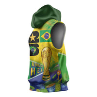 Personalized Brasil Rumo ao Hexa 26 Sleeveless Hoodie World Trophy Gold Tropical Plants Carnival Style