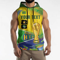 Personalized Brasil Rumo ao Hexa 26 Sleeveless Hoodie World Trophy Gold Tropical Plants Carnival Style