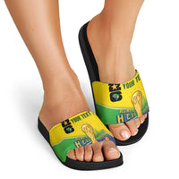Personalized Brasil Rumo ao Hexa 26 Slide Sandals World Trophy Gold Tropical Plants Carnival Style
