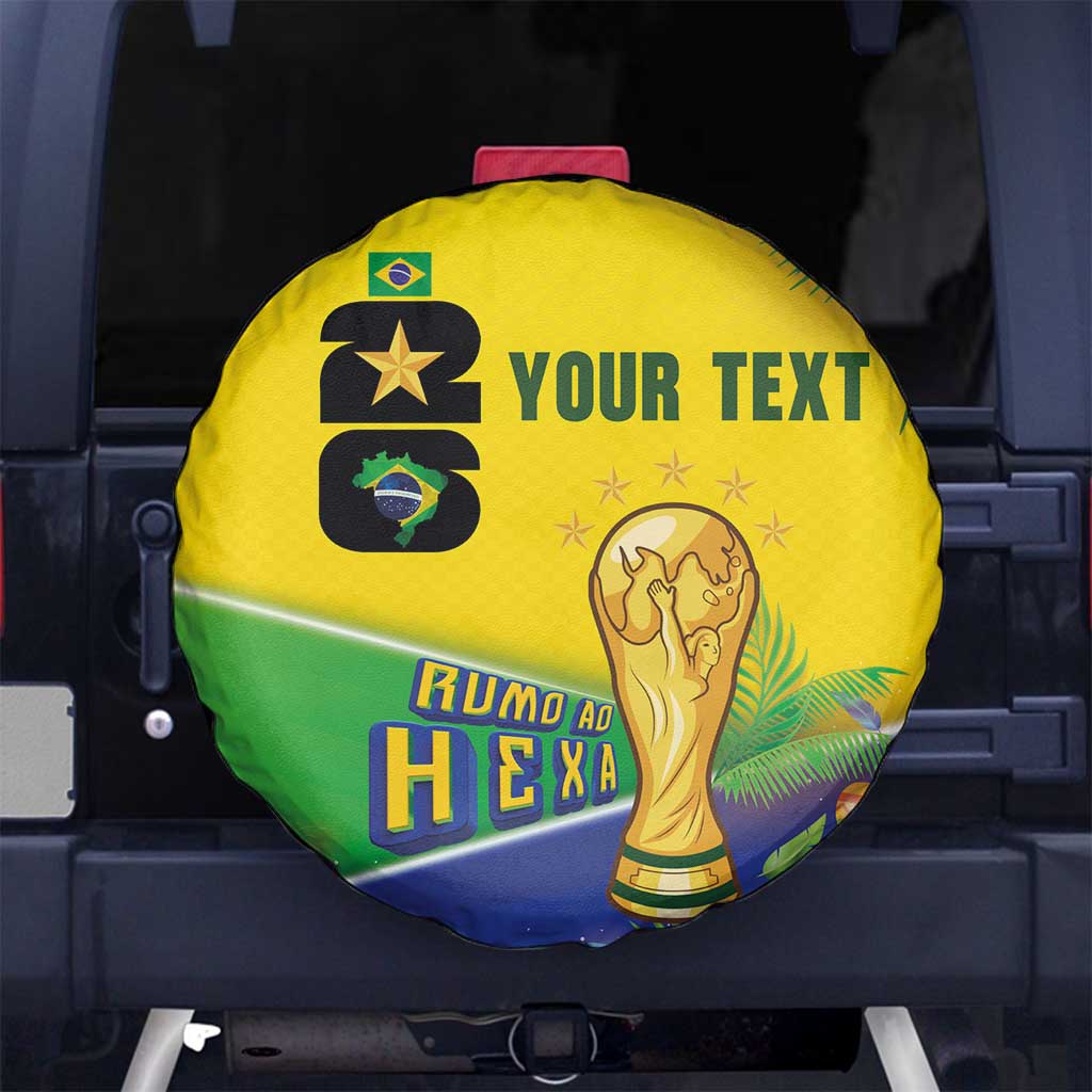 Personalized Brasil Rumo ao Hexa 26 Spare Tire Cover World Trophy Gold Tropical Plants Carnival Style
