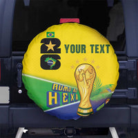 Personalized Brasil Rumo ao Hexa 26 Spare Tire Cover World Trophy Gold Tropical Plants Carnival Style