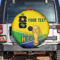Personalized Brasil Rumo ao Hexa 26 Spare Tire Cover World Trophy Gold Tropical Plants Carnival Style
