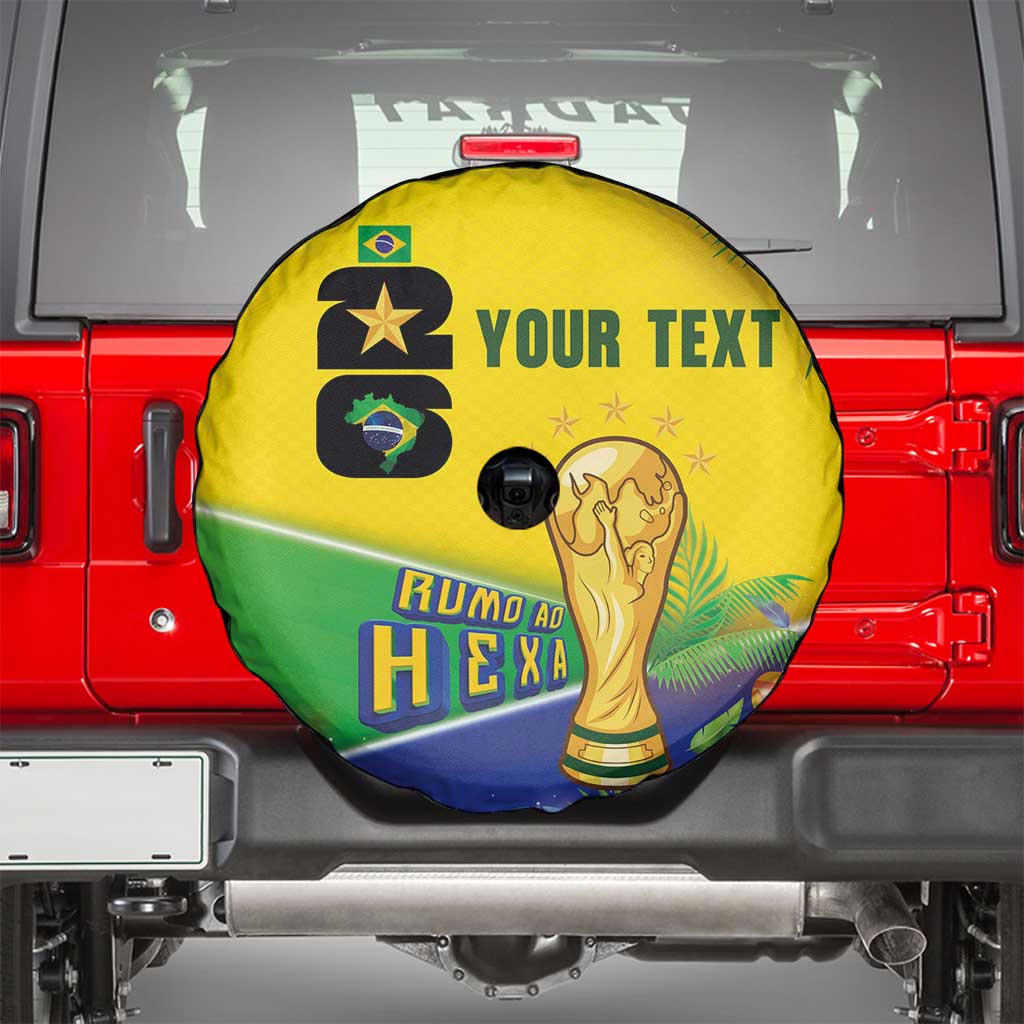Personalized Brasil Rumo ao Hexa 26 Spare Tire Cover World Trophy Gold Tropical Plants Carnival Style