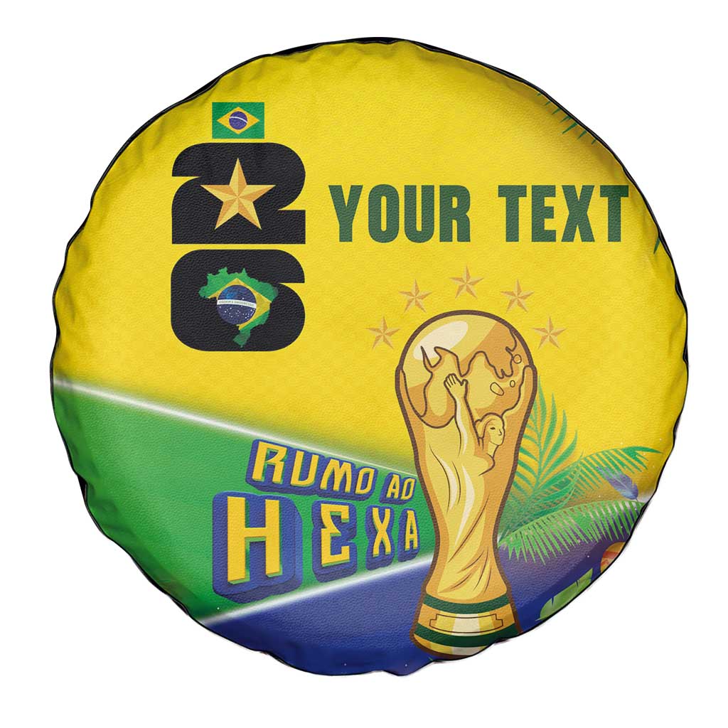 Personalized Brasil Rumo ao Hexa 26 Spare Tire Cover World Trophy Gold Tropical Plants Carnival Style