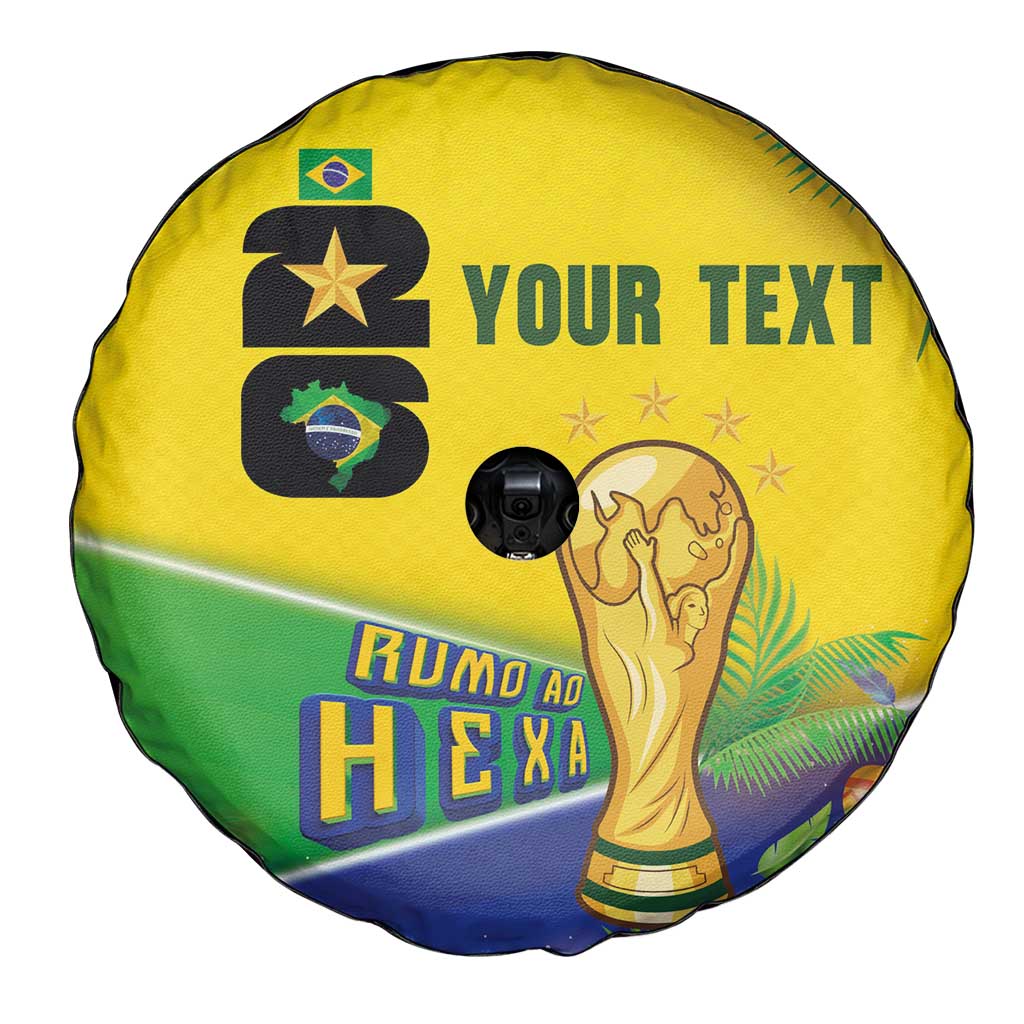 Personalized Brasil Rumo ao Hexa 26 Spare Tire Cover World Trophy Gold Tropical Plants Carnival Style