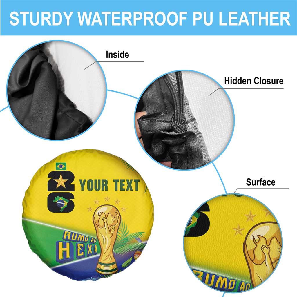 Personalized Brasil Rumo ao Hexa 26 Spare Tire Cover World Trophy Gold Tropical Plants Carnival Style