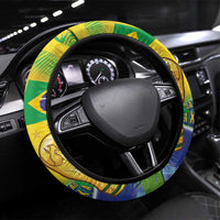 Brasil Rumo ao Hexa 26 Steering Wheel Cover World Trophy Gold Tropical Plants Carnival Style