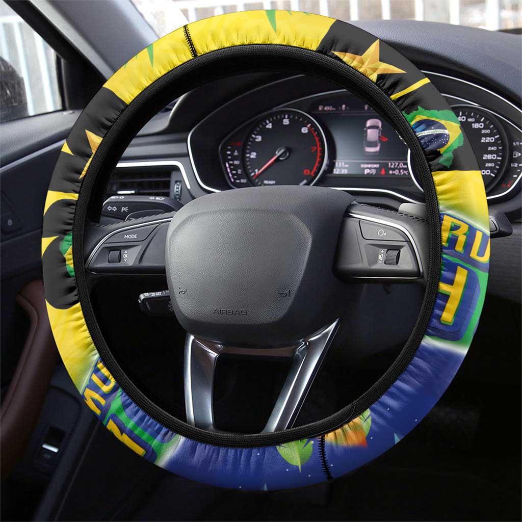 Brasil Rumo ao Hexa 26 Steering Wheel Cover World Trophy Gold Tropical Plants Carnival Style