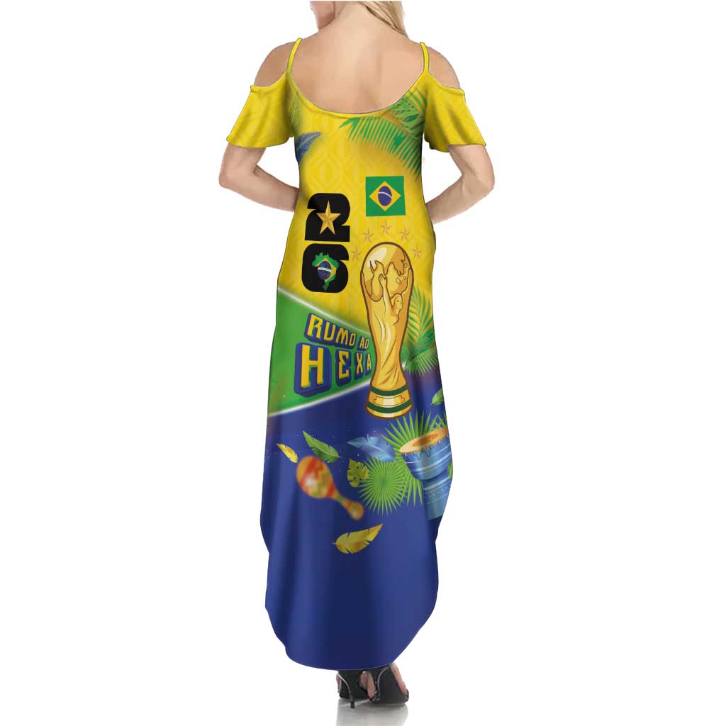 Personalized Brasil Rumo ao Hexa 26 Summer Maxi Dress World Trophy Gold Tropical Plants Carnival Style