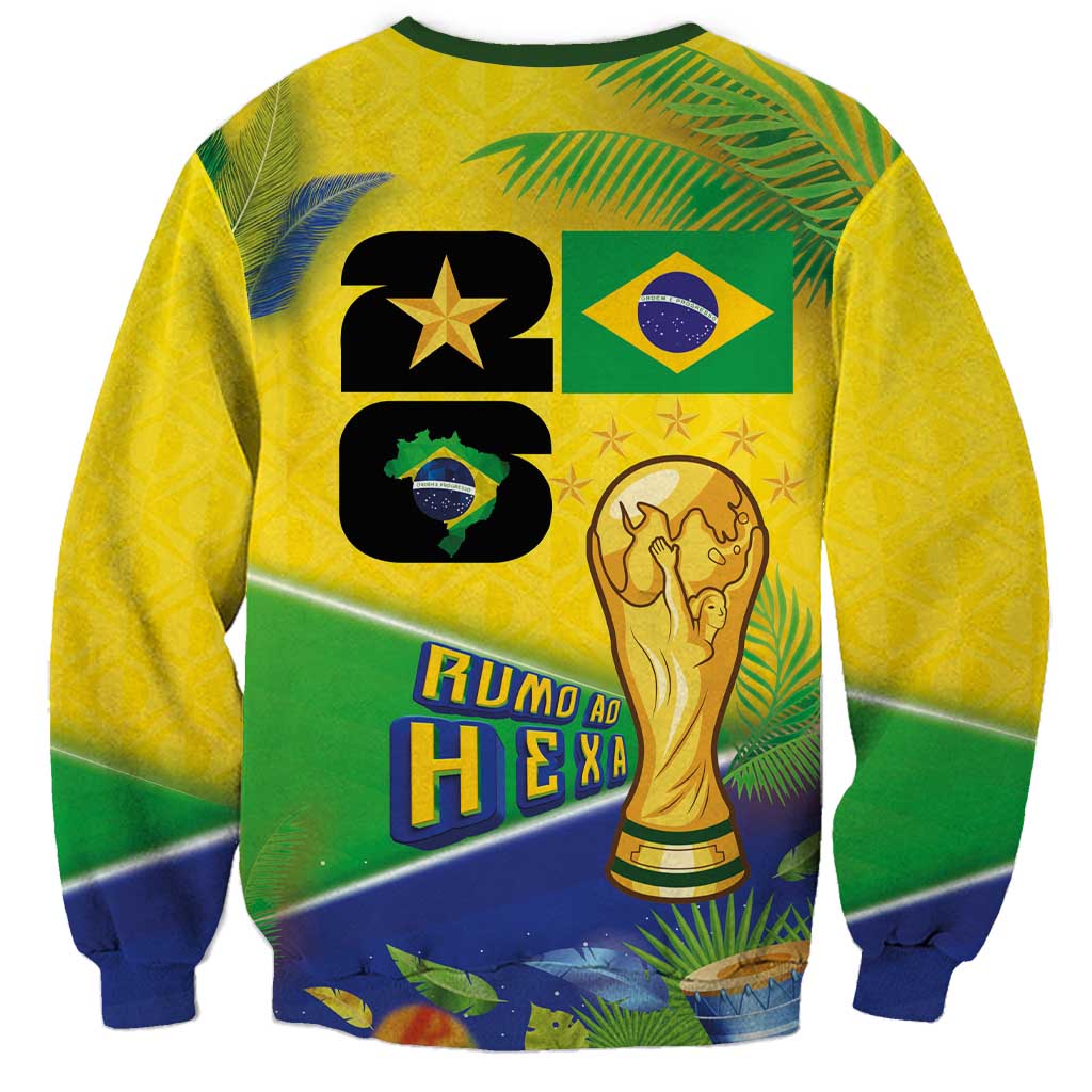Personalized Brasil Rumo ao Hexa 26 Sweatshirt World Trophy Gold Tropical Plants Carnival Style