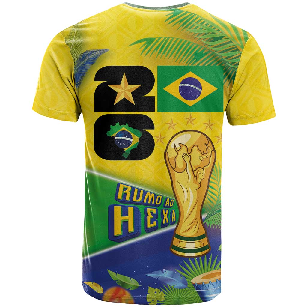 Personalized Brasil Rumo ao Hexa 26 T Shirt World Trophy Gold Tropical Plants Carnival Style