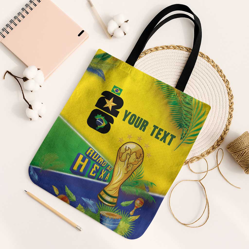 Personalized Brasil Rumo ao Hexa 26 Tote Bag World Trophy Gold Tropical Plants Carnival Style