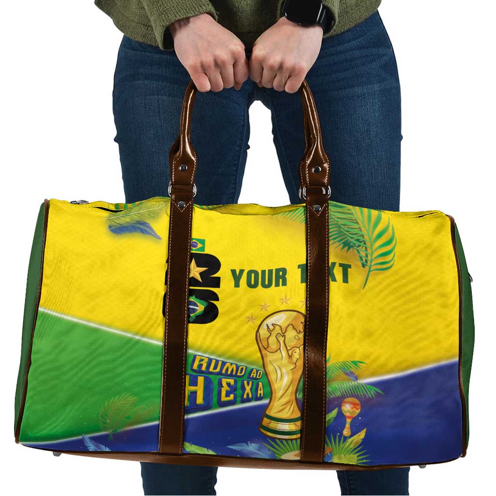 Personalized Brasil Rumo ao Hexa 26 Travel Bag World Trophy Gold Tropical Plants Carnival Style