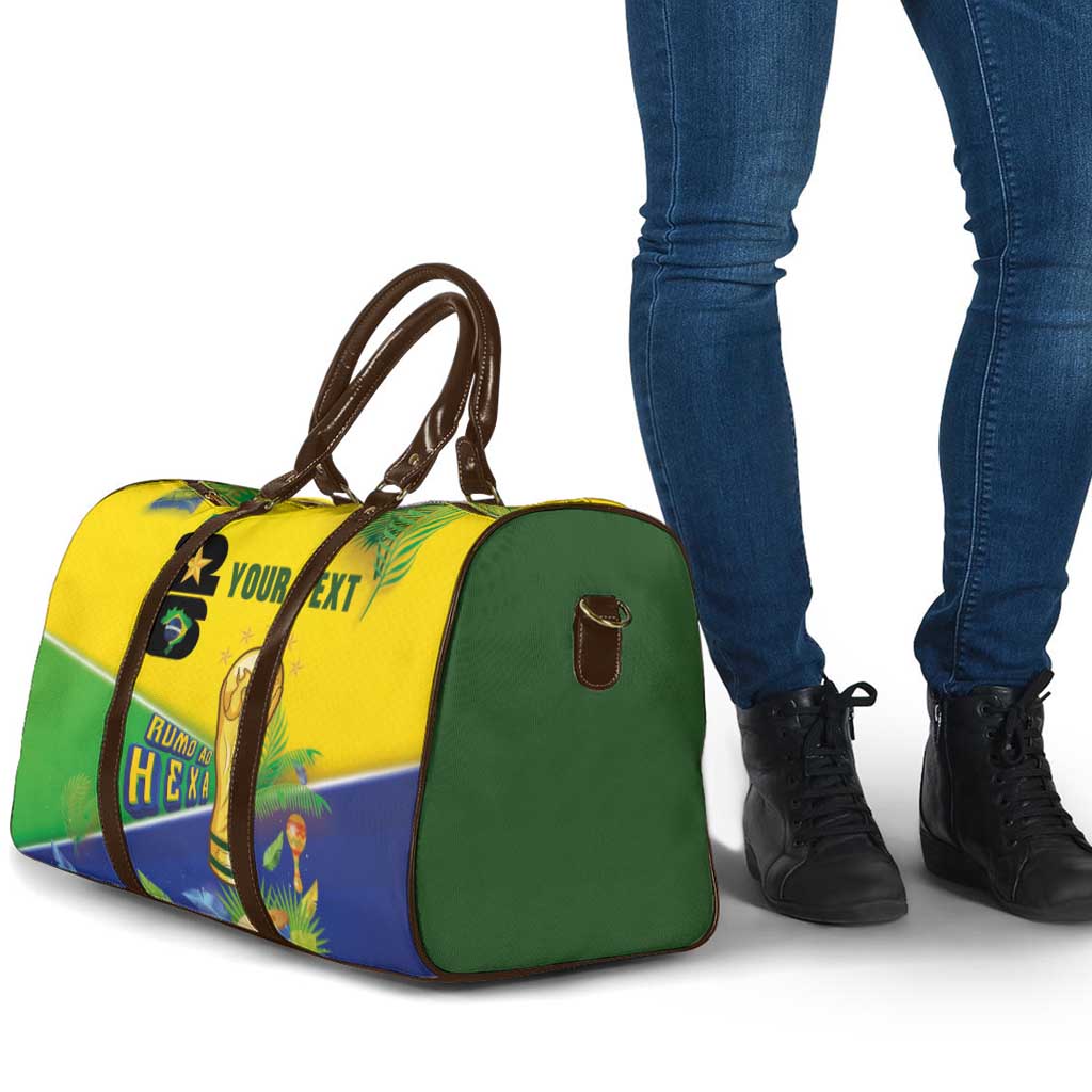 Personalized Brasil Rumo ao Hexa 26 Travel Bag World Trophy Gold Tropical Plants Carnival Style