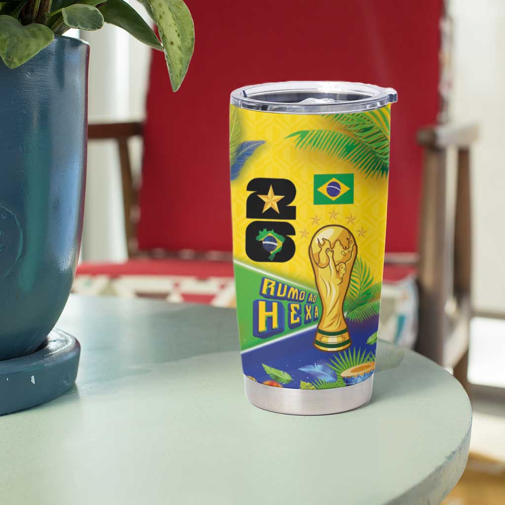 Personalized Brasil Rumo ao Hexa 26 Tumbler Cup World Trophy Gold Tropical Plants Carnival Style