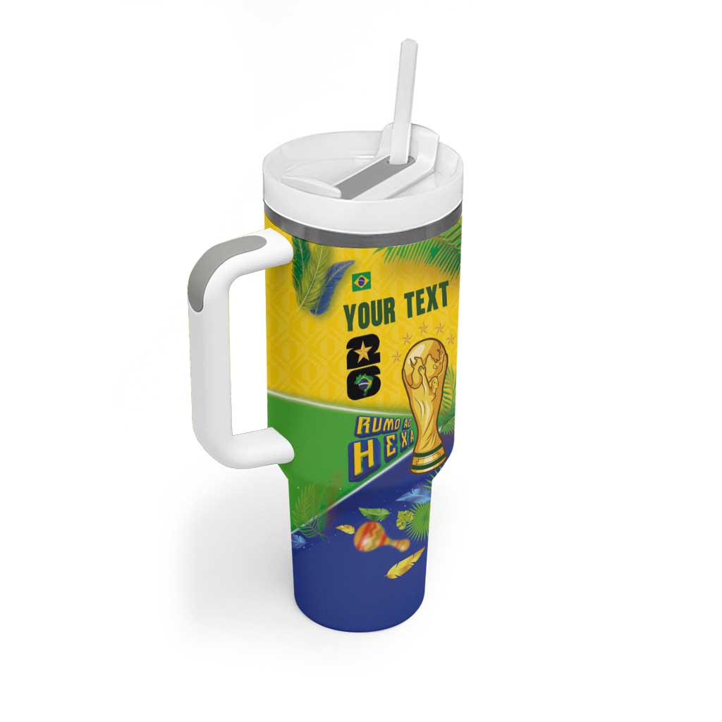 Personalized Brasil Rumo ao Hexa 26 Tumbler With Handle World Trophy Gold Tropical Plants Carnival Style
