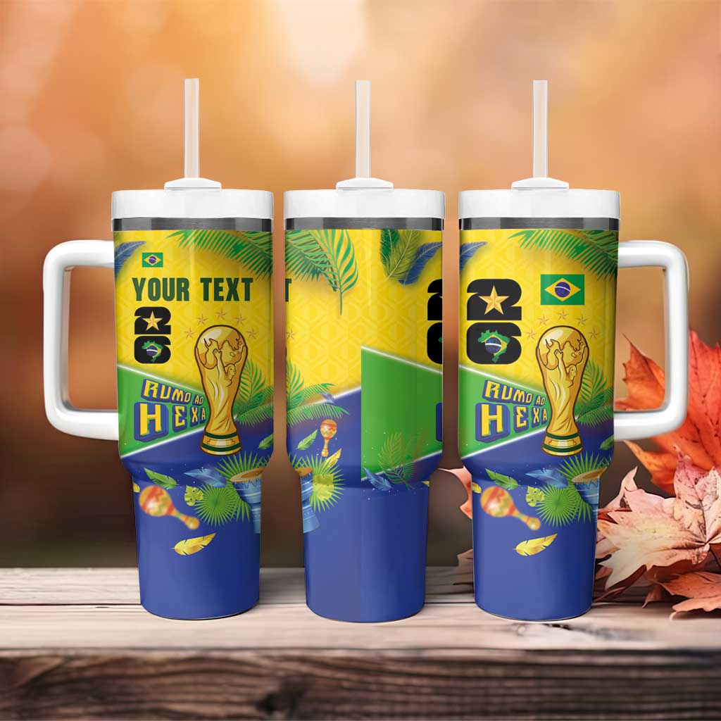 Personalized Brasil Rumo ao Hexa 26 Tumbler With Handle World Trophy Gold Tropical Plants Carnival Style