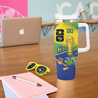 Personalized Brasil Rumo ao Hexa 26 Tumbler With Handle World Trophy Gold Tropical Plants Carnival Style