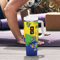 Personalized Brasil Rumo ao Hexa 26 Tumbler With Handle World Trophy Gold Tropical Plants Carnival Style