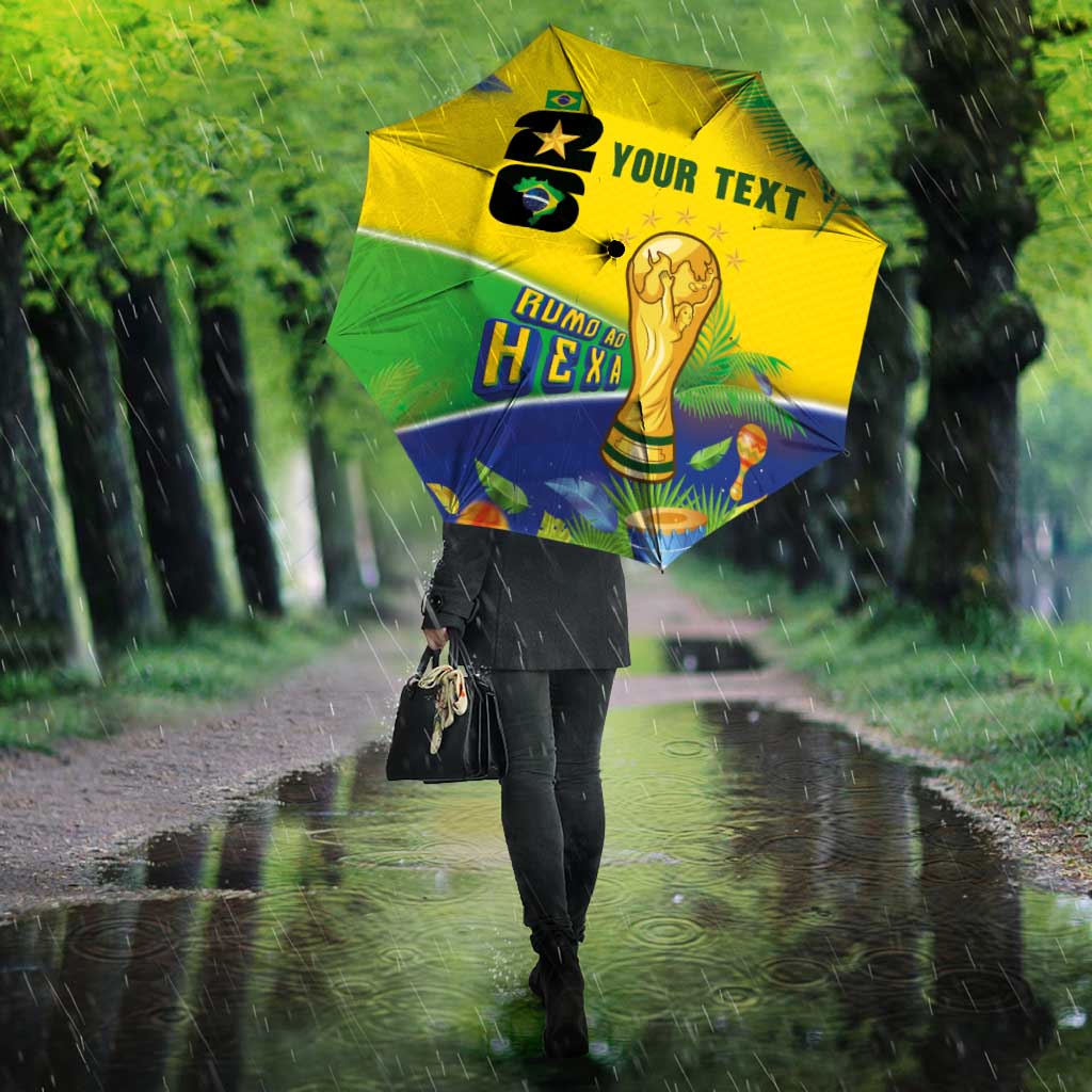 Personalized Brasil Rumo ao Hexa 26 Umbrella World Trophy Gold Tropical Plants Carnival Style