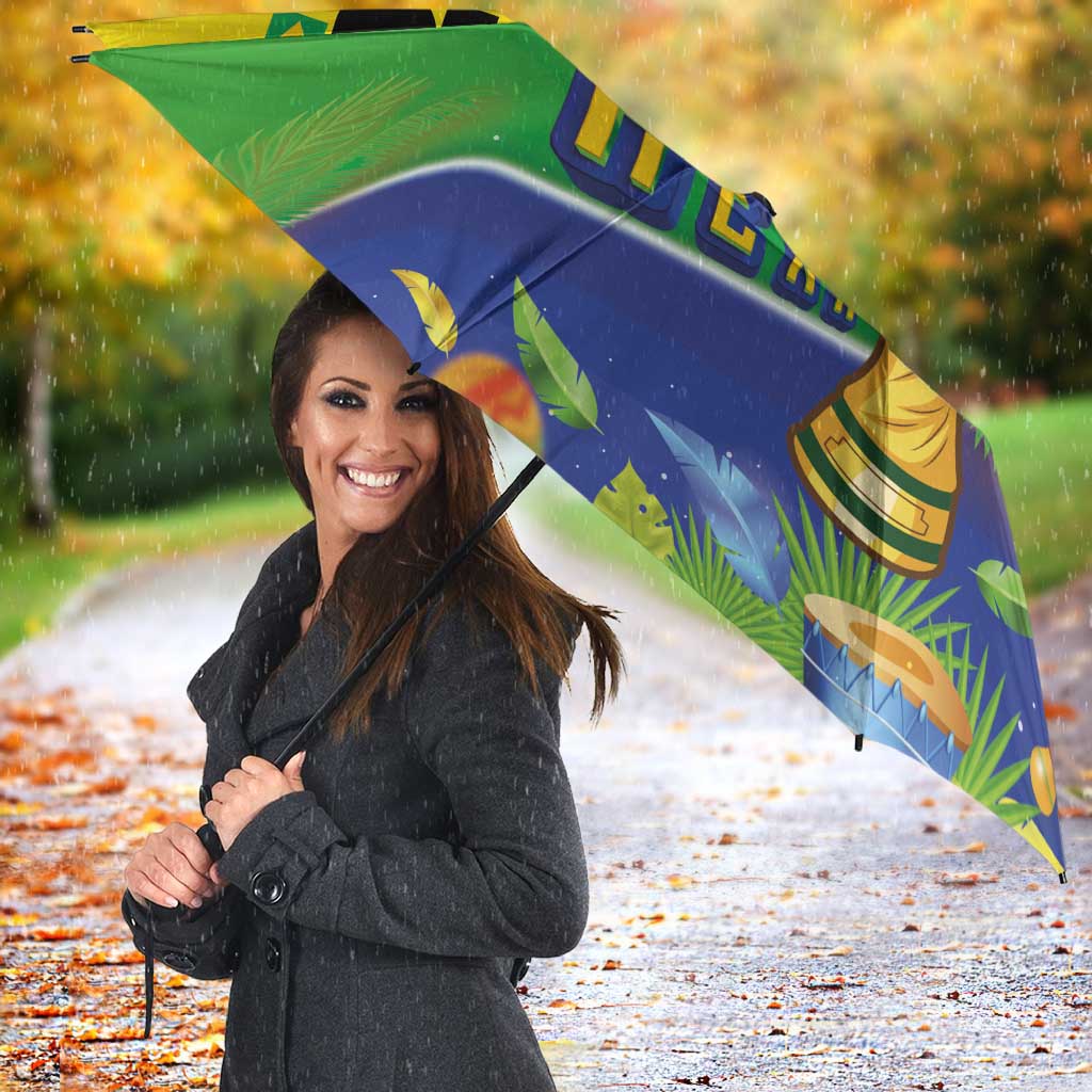 Personalized Brasil Rumo ao Hexa 26 Umbrella World Trophy Gold Tropical Plants Carnival Style