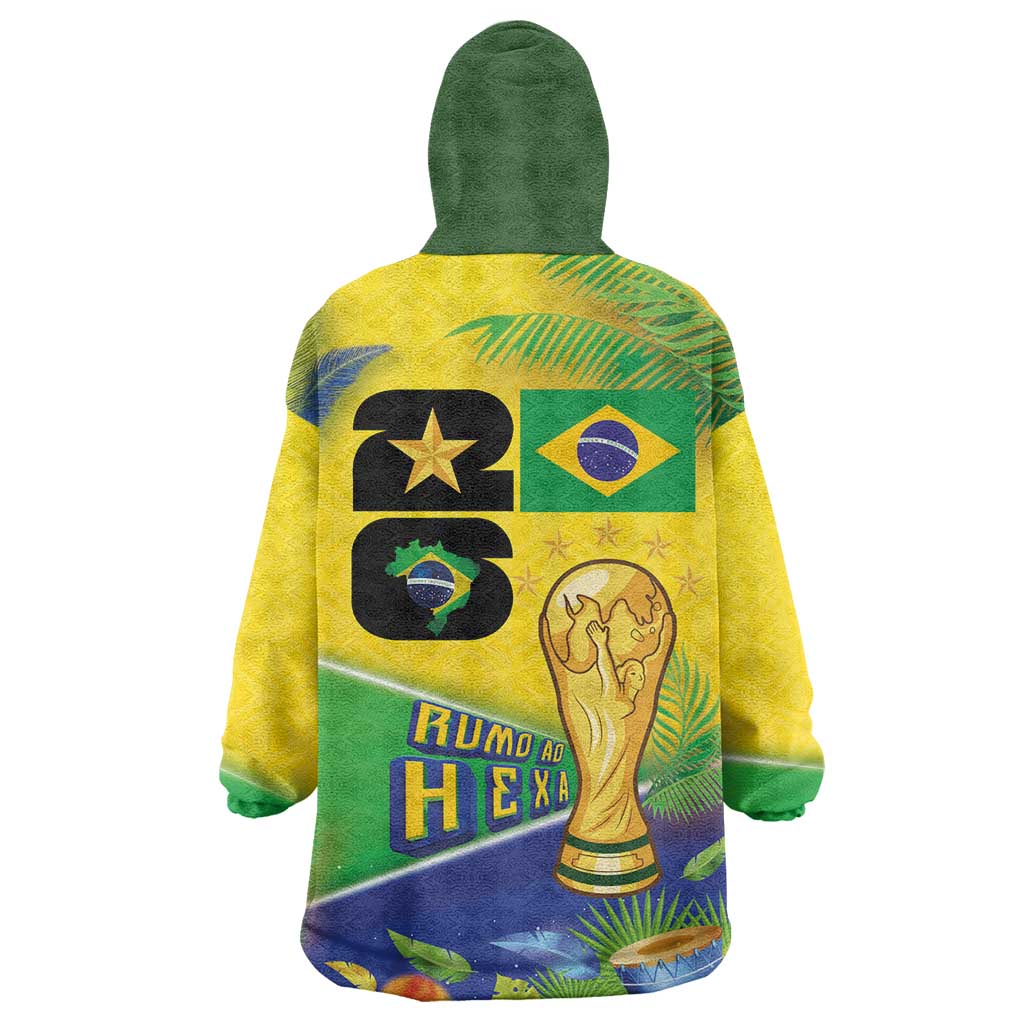 Personalized Brasil Rumo ao Hexa 26 Wearable Blanket Hoodie World Trophy Gold Tropical Plants Carnival Style