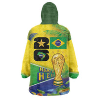 Personalized Brasil Rumo ao Hexa 26 Wearable Blanket Hoodie World Trophy Gold Tropical Plants Carnival Style
