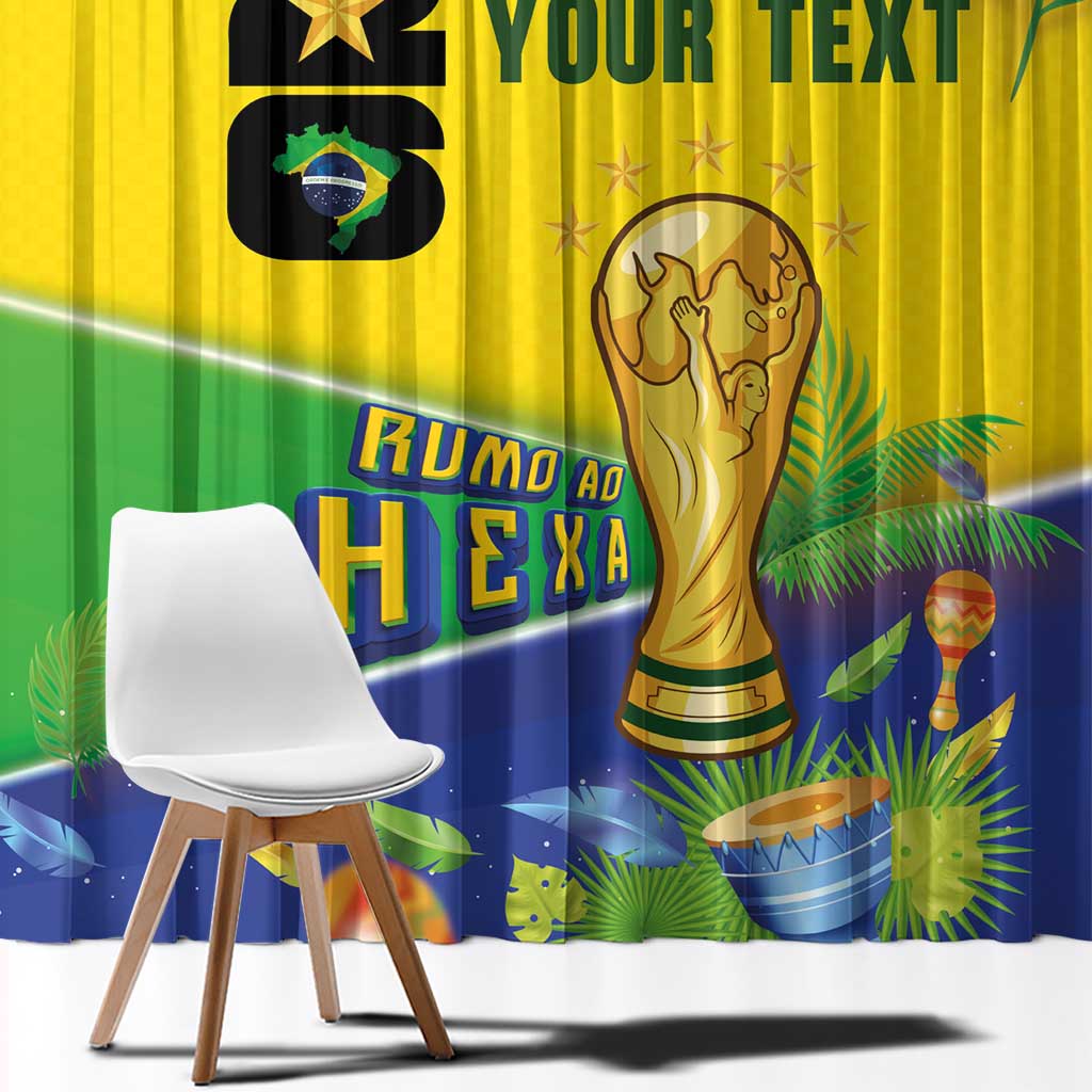 Personalized Brasil Rumo ao Hexa 26 Window Curtain World Trophy Gold Tropical Plants Carnival Style
