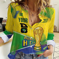 Personalized Brasil Rumo ao Hexa 26 Women Casual Shirt World Trophy Gold Tropical Plants Carnival Style