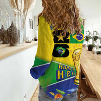 Personalized Brasil Rumo ao Hexa 26 Women Casual Shirt World Trophy Gold Tropical Plants Carnival Style