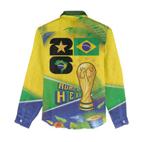 Personalized Brasil Rumo ao Hexa 26 Women Casual Shirt World Trophy Gold Tropical Plants Carnival Style