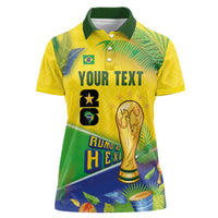 Personalized Brasil Rumo ao Hexa 26 Women Polo Shirt World Trophy Gold Tropical Plants Carnival Style