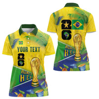 Personalized Brasil Rumo ao Hexa 26 Women Polo Shirt World Trophy Gold Tropical Plants Carnival Style