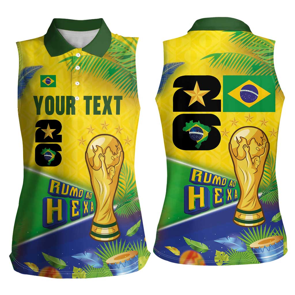 Personalized Brasil Rumo ao Hexa 26 Women Sleeveless Polo Shirt World Trophy Gold Tropical Plants Carnival Style