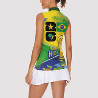 Personalized Brasil Rumo ao Hexa 26 Women Sleeveless Polo Shirt World Trophy Gold Tropical Plants Carnival Style