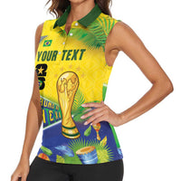 Personalized Brasil Rumo ao Hexa 26 Women Sleeveless Polo Shirt World Trophy Gold Tropical Plants Carnival Style