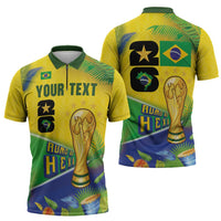 Personalized Brasil Rumo ao Hexa 26 Zipper Polo Shirt World Trophy Gold Tropical Plants Carnival Style