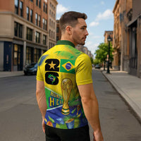 Personalized Brasil Rumo ao Hexa 26 Zipper Polo Shirt World Trophy Gold Tropical Plants Carnival Style