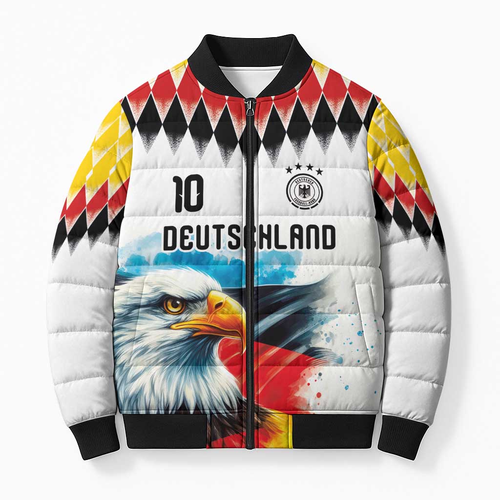 Custom Germany National Football Bomber Puffer Jacket Deutschland Eagle Argyle Heritage Watercolor Art