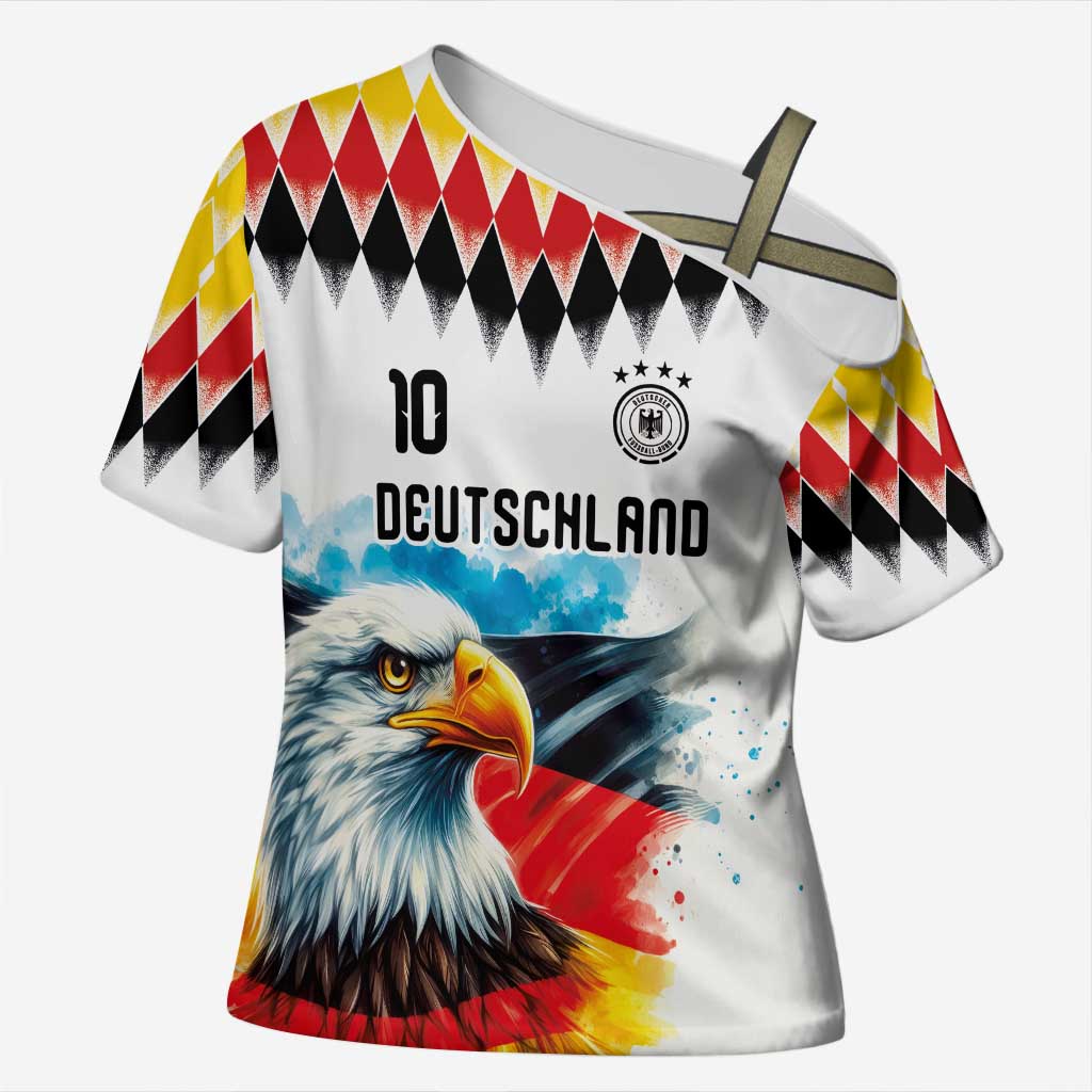 Custom Germany National Football Cross Shoulder Shirt Deutschland Eagle Argyle Heritage Watercolor Art