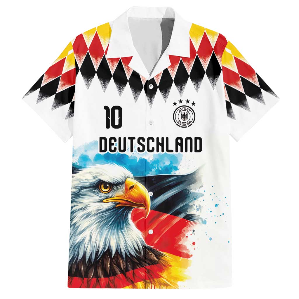 Custom Germany National Football Hawaiian Shirt Deutschland Eagle Argyle Heritage Watercolor Art