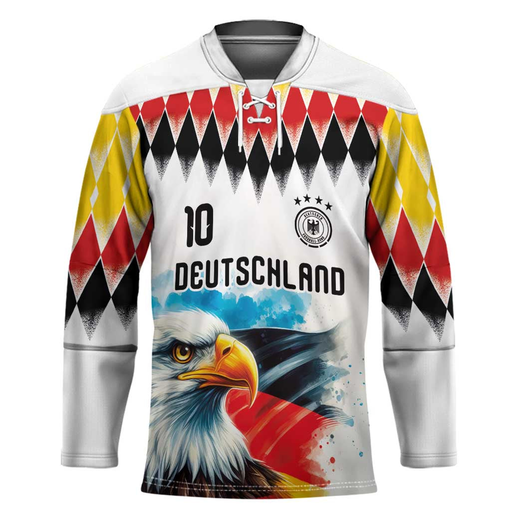 Custom Germany National Football Hockey Jersey Deutschland Eagle Argyle Heritage Watercolor Art