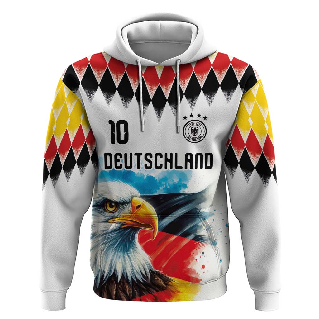 Custom Germany National Football Hoodie Deutschland Eagle Argyle Heritage Watercolor Art