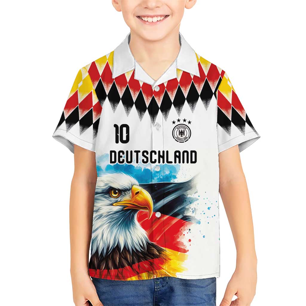 Custom Germany National Football Kid Hawaiian Shirt Deutschland Eagle Argyle Heritage Watercolor Art