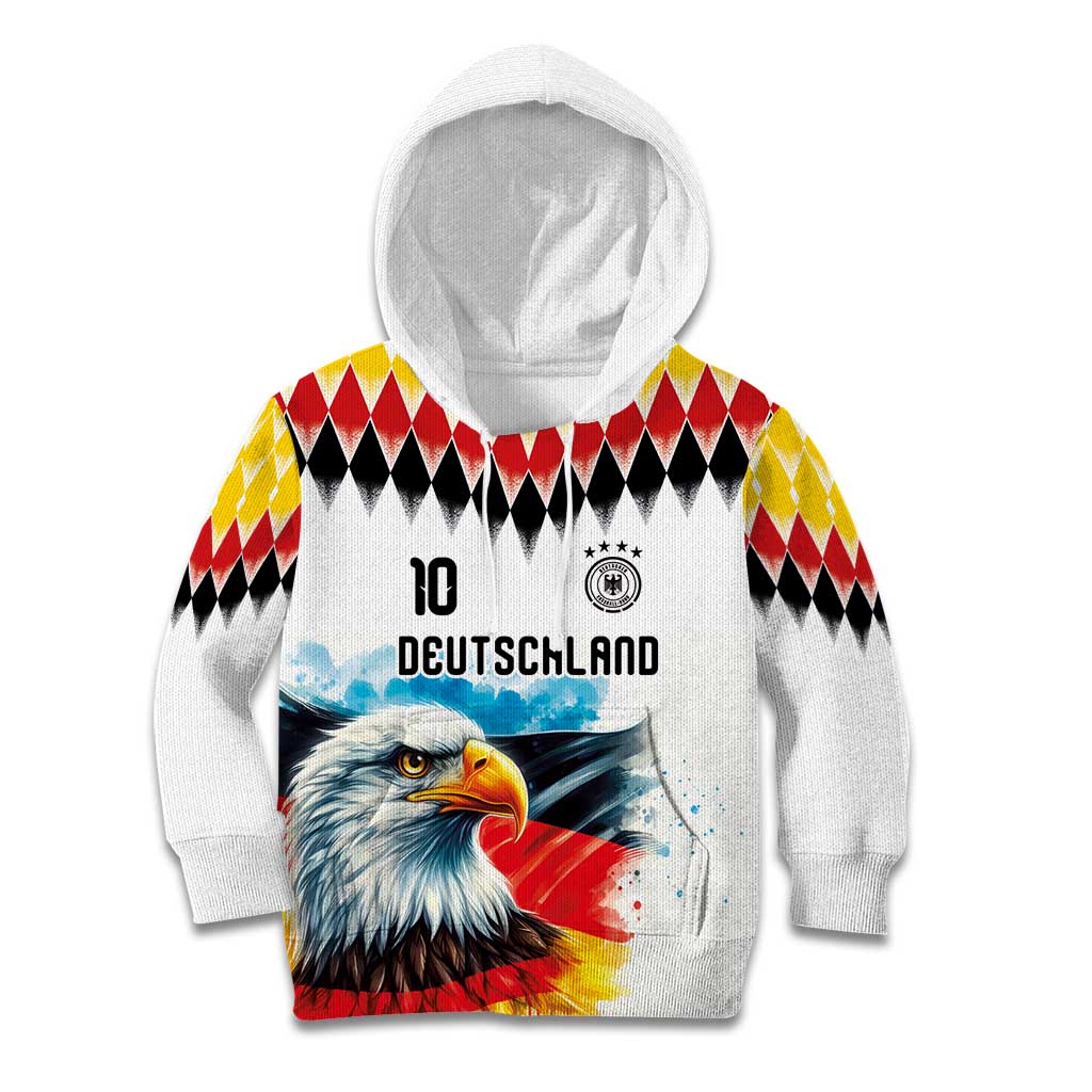 Custom Germany National Football Kid Hoodie Deutschland Eagle Argyle Heritage Watercolor Art