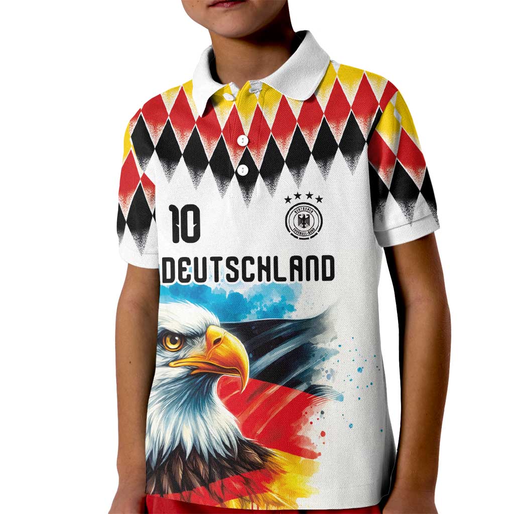 Custom Germany National Football Kid Polo Shirt Deutschland Eagle Argyle Heritage Watercolor Art